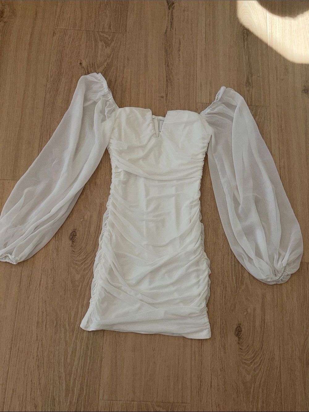 Hello Molly White Long-Sleeve Puff-Sleeve Ruched Mini Dress bodycon size small